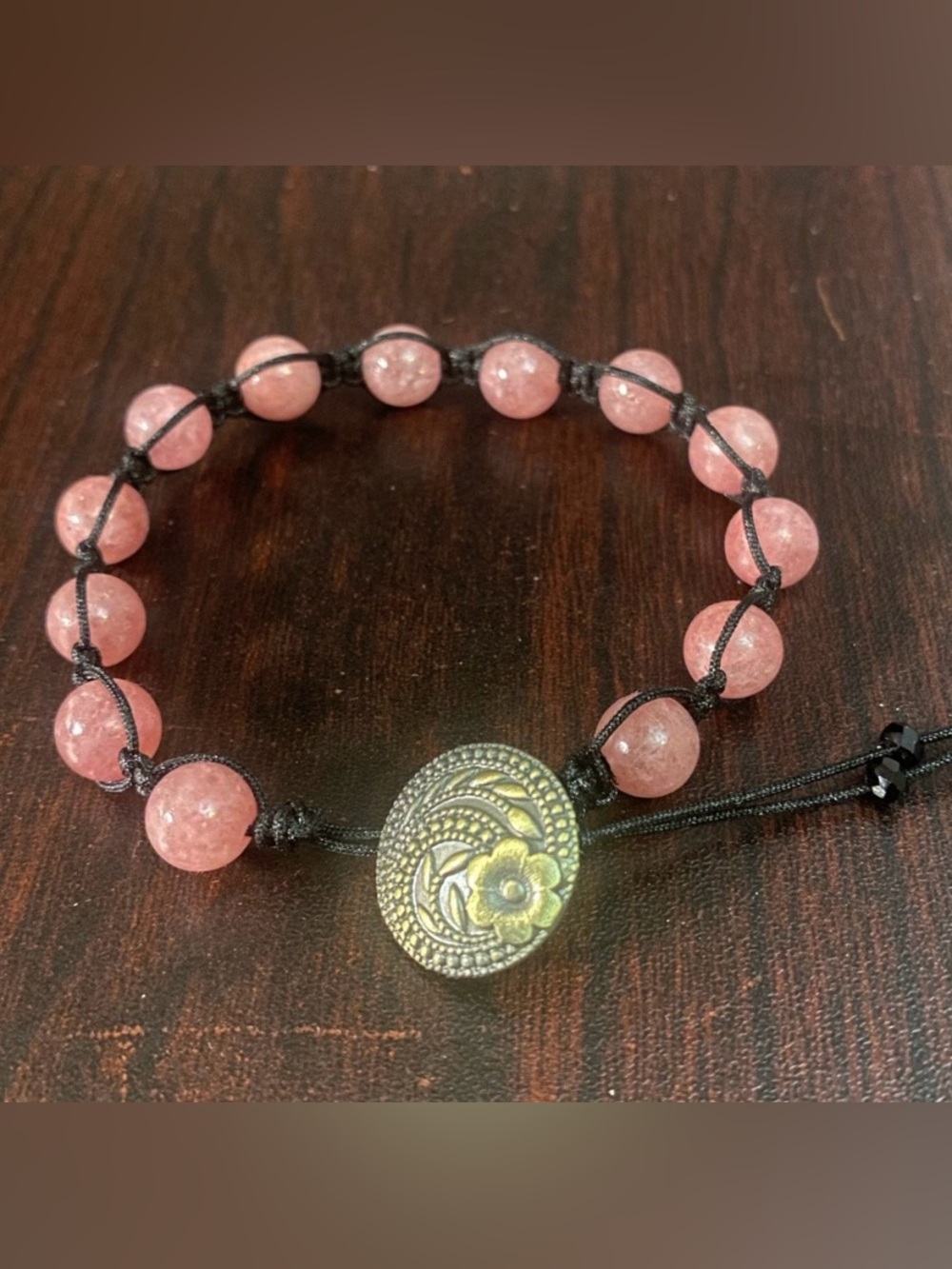 Pink and black Macrame knotted Bracelet with a button closure